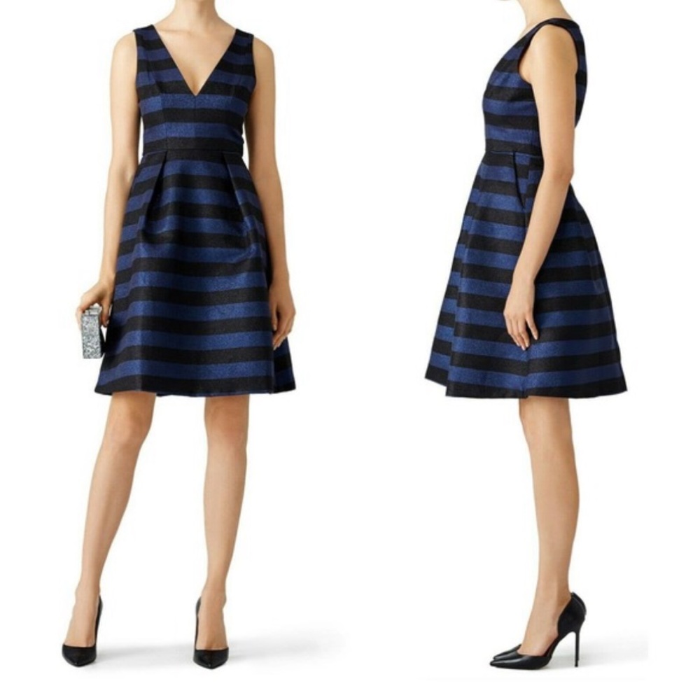 Hutch Iridescent Stripe Dress Metallic V-Neck Pleated Sleeveless Fit & Flare